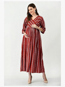 Stylishthreads Women Fit and Flare Maroon Below Knee Dress
