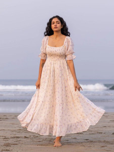 PAHELIKA Women Fit and Flare White Maxi/Full Length Dress