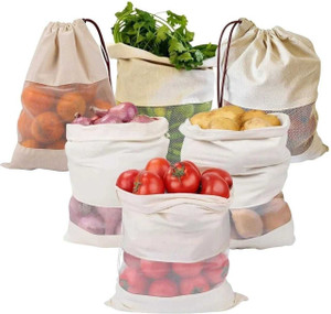 M ENTERPRISE Cotton Vegetable Storage Fridge bags Pack of 6 Grocery Bags
