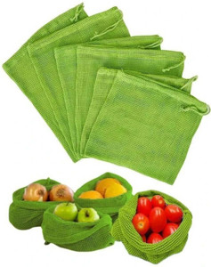 FAB ELLITE Cotton Vegetable Sabji Bag Kitchen Freez Storage Pouch for Fridge Washable Bag. Pack of 3 Grocery Bags
