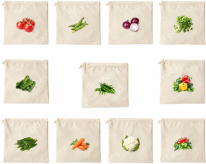 cktech 100% Cotton Vegetable Bags for Fridge | Kitchen Vegetable Zipper Bags Pack of 10 Grocery Bags
