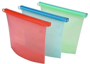 GLAMAXY Silicone Food Storage Bag Containers, Airtight Seal Leakproof Freezer Bags Pack of 3 Grocery Bags