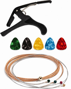 TechBlaze Metal Alloy Guitar Capo Full Set of 6 Acoustic Guitar Strings Stainless Steel Clutch Guitar Capo