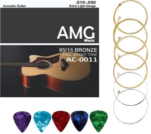 AMG Music Acoustic Guitar String for Acoustic Guitar Light Stainless Steel String Set 6 WITH NORMAL BRIGHT TONE Guitar String For Acoustic Guitar Guitar String Set with picks( Set of 6 ) Guitar String