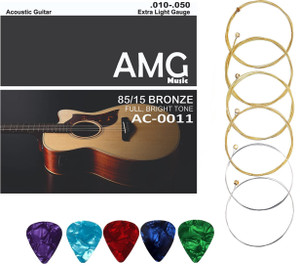 AMG Music Acoustic Guitar String for Acoustic Guitar Light Stainless Steel String Set 6 WITH NORMAL BRIGHT TONE Guitar String For Acoustic Guitar Guitar String Set with picks( Set of 6 ) Guitar String