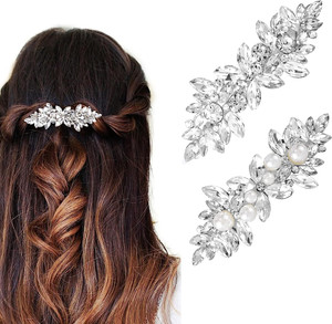 PALAY 2pcs Crystal Pearl Hair Barrettes, French Hairpin Flower Hair Clip Hair Pin