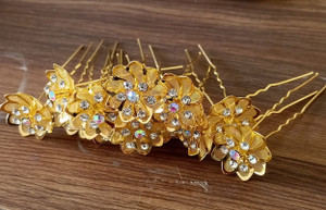 Shreeda Beautiful Golden Lilly Flower hair pins set of 12 Hair Pin