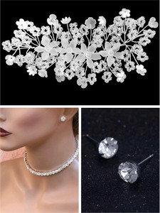 zainab White Hair Tiara for Women & Girls with Single Line Ad Choker Necklace Set Hair Accessory Set