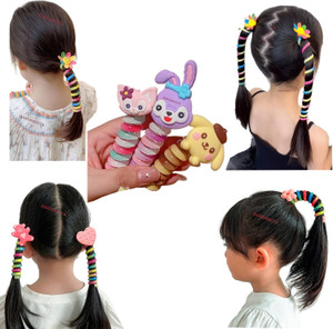MANODHRUVA 3pcs Multicolor Spiral Rubberband for Kids, Teens, BraidedTelephone Cord Ties Rubber Band