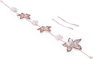 Kord Store Dazzling Rose Gold Plated Pearl and Flower Design Bridal Hair/Head Band Tiara For Girls and Women Hair Accessory Set