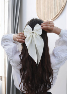 ChicTresses Off White Color Satin Hair Bow Clips for Women, Cute Hair Bow Clips Hair Clip