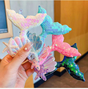 SAMYAK 4 Pcs Mermaid Hair Clips For Kids Girls Sequin Shell Pins Hair Clip