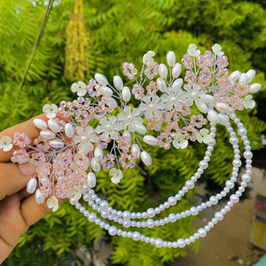 ZariDesigner pink latkan crystal brooch gajra and juda decoration hair accessories Head Band