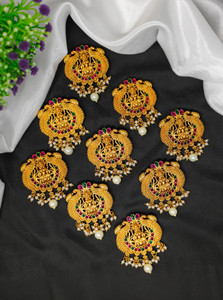 Nagneshi Art Temple Jewellery Lakshmi Gold Multicolor Ruby Pearl South Indian Hair Clip Women Hair Accessory Set