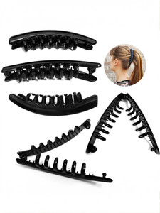 BHARATGAURAV 3 Pc Banana Pins For Hair Clips For Women And Girls Hairstyles Black Glossy Finish Self Lock Hair Clutchers Banana Clip