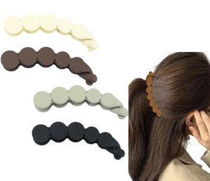 HONEY ACCESSORIES 4PC Matte Oval HairClips for Hair, Ponytail Holder, Hair Styling Accessory Banana Clip