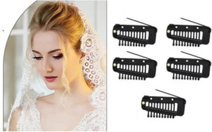 OLLIVOO 5 Pc Chunni Dupatta Clips with Safety Pin, 10-Teeth Strong Chunni Grip HairClip Hair Pin