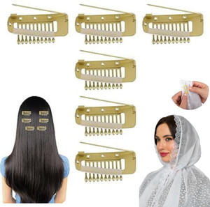 हनी एक्सेसरीज़ 6Pcs Chunni Dupatta Clips with Safety Pin, 10-Teeth Strong Chunni Grip Hair Clip
