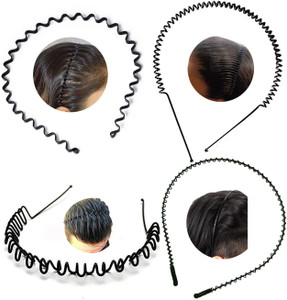 GRENZAFAB 4 Pcs Black Flexible Metal Wavy Spring Zig Zag For Unisex Men Women Hair Hoop Hair Band