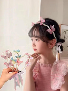 OLLIVOO 2 Pc Sweet Princess Fairy Style Butterfly Headband, Faux Pearl & Ribbon Decor Hair Band