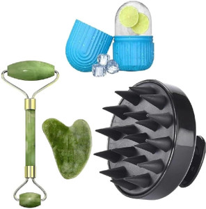 रुगी Jade Roller & Gua Sha Stone For Skin Wrinkles & Hair Scalp & Ice Massager Combo