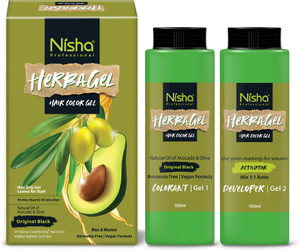 Nisha Herba Care Hair Colour & Beard Colour Gel 200ml | 100% Grey Coverage No Ammonia , Original Black