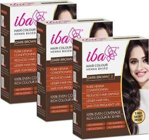 Iba Henna Based Hair Colour For Women, Long Lasting & Ammonia-Free 3 x 70g (210g) , Dark Brown