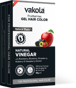 Vakola Natural Black 20 Min Gel Hair Color, 100% Grey Coverage, 100MLX2 Developer Color , Natural Black