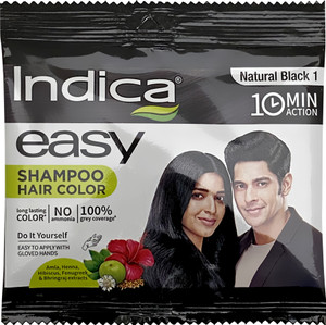 Indica Easy Do-It-Yourself 10 Minutes Hair Color Shampoo (Natural Black) , Natural Black 1