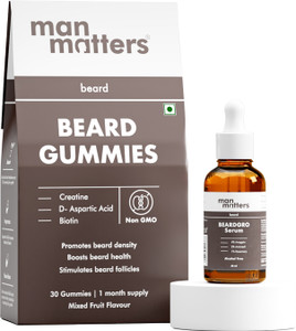 Man Matters Beard Oil In Serum & Beard Gummies Combo | Improves Beard Density & Nourishes Hair Oil