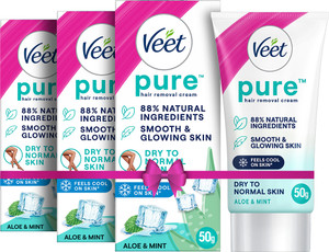 Veet Pure Hair Removal - Dry Skin Cream 50g,Set Of 3 Cream
