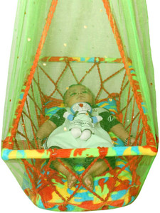 HURF CARE (0-2 YEARS) NEW BORN BABY PALNA JHULA SWING WITH NET FOR MOSQUITO PROTECTION Cotton, Wooden Large Swing