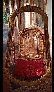 KANEKARTS Bamboo Wooden Chair Garden Jhoola Outdoor Cane Swing With Cushion Bamboo Hammock