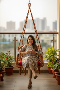 Patiofy D Shape Swing for Adults & Kids, Jhula Indoor, Wooden Swing Chair, Hammock Swing Cotton Large Swing