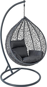 Divysa Outdoor Furniture Single Seater Swing Chair with Stand & Cushion Iron Hammock