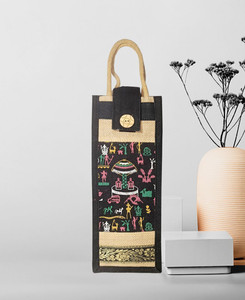 JuteiQue Men & Women Black, Beige Bottle Bag