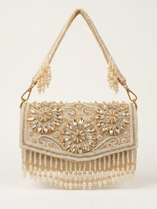 Aqsa Bridal Women Beige, Gold Hand-held Bag