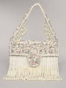 QAIDAFASHION Women White, Silver Handbag