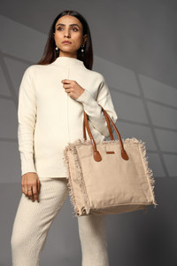 ENSAC Women Beige, Brown Tote