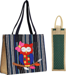 ENSAC Women Green, Blue, Beige Tote