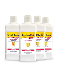 SterloMax Pack of 4 - 80% Ethanol-based Hand Rub Sanitizer and Disinfectant 500 ML Hand Sanitizer Bottle