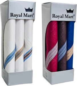 Royal Mart 6 Piece White and Dark Colour 15 Inch Complete Face Cover Handkerchief Men's Cotton Striped | Comfortable and Convenient for Long Hours | Multi Colour | ["Multicolor"] Handkerchief