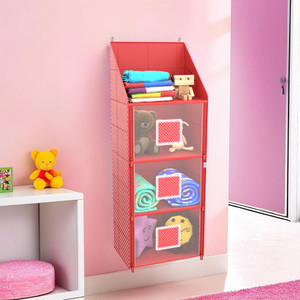 HOMESTIC Hathkadi Folding 4 Compartments Hanging Baby Almirah for Cloth-Shoes | Red Accessories Organizer