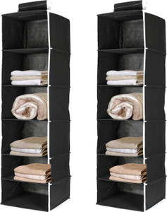 KUBER INDUSTRIES 6 Shelf Closet Hanging Organizer/ Wardrobe Organizer Pack of 2 (Black) Closet Organizer
