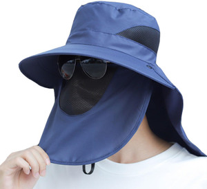 KRAPTICK Sun Hat with Detachable Face Cover Foldable Boonie Cap with Adjustable Toggle