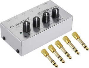AMICIKART HA400 compact 4 Channels Mini Audio Stereo Headphone Amplifier with Power Adapter and 5 Pcs Connectors Studio Headphone Amplifier