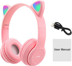 Techpunch New Cat Design Bluetooth Headphones for Girls Foldable Headset with Microphone Bluetooth & Wired