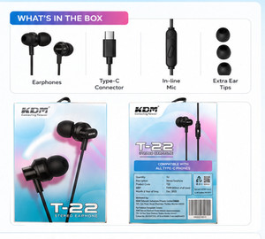 KDM T22 C-type Stereo earphone with magnetic buds Wired