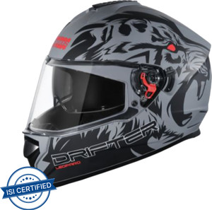 STUDDS Drifter D2 Full Face Helmet with Clear Visor (Matt Grey N9, L) Motorbike Helmet