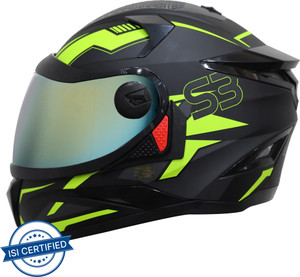 Steelbird SBH-17 Terminator Full Face Graphic Helmet in Matt Black Fluo Yellow Chrome Gold Motorbike Helmet